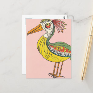 whimsical three legged bird postcard