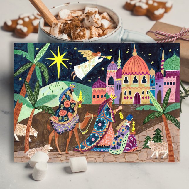 Whimsical Three Wise Men Kings with star and gifts Holiday Postcard (Whimsical Three Wise Men Kings with star and gifts Holiday Postcard)