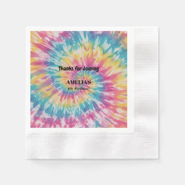 Whimsical Tie Dye Rainbow Happy Birthday Paper Napkin (Front)