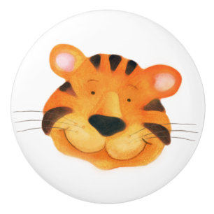 Whimsical tiger cat watercolor art doorknob ceramic knob