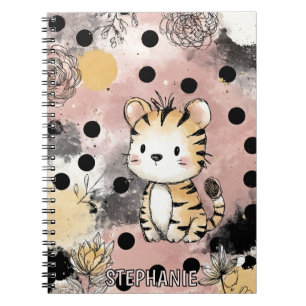 Whimsical Tiger Floral Watercolor Art Notebook