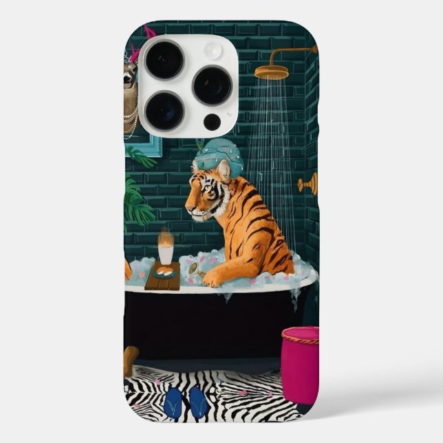 Whimsical Tiger in a Bubble Bath Phone Case (Back)