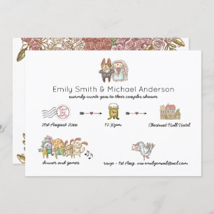 Whimsical Timeline Watercolor Animal Bridal Shower Invitation