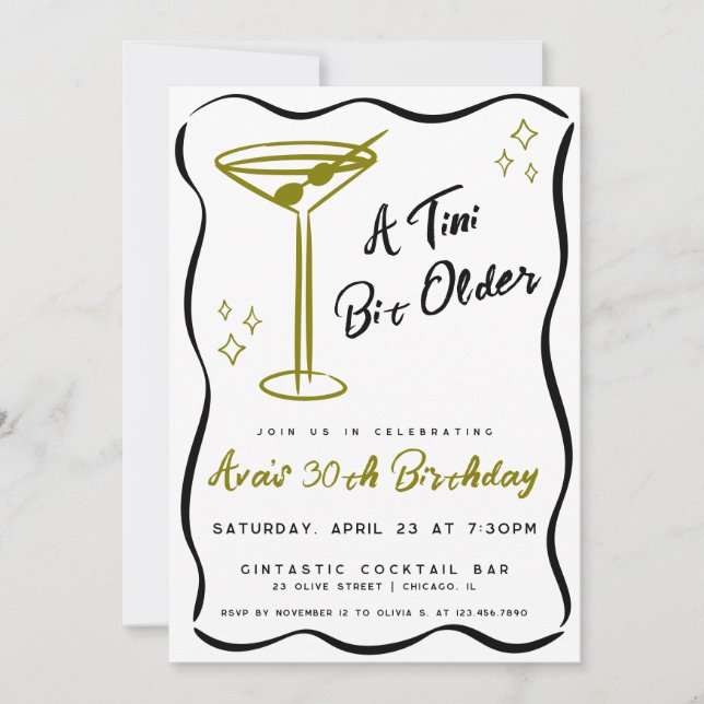 Whimsical Tini Bit Older Martini Birthday Invitation (Front)