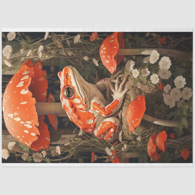 Whimsical Toad on Vibrant Mushroom Decoupage Tissue Paper (Front)