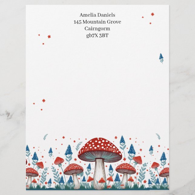 Whimsical Toadstool Personalised Custom Letterhead (Front)