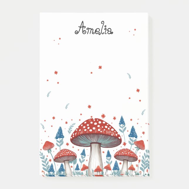 Whimsical Toadstool Personalised Post-it Notes (Front)