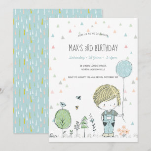 Whimsical Toddler BOY Kids Birthday Invitation