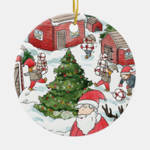 Whimsical Tomten Christmas Gnome Watercolor Ceramic Tree Decoration