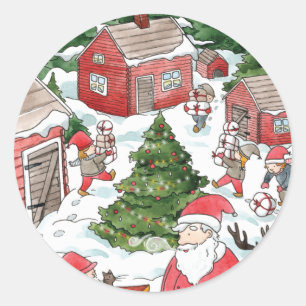 Whimsical Tomten Christmas Gnome Watercolor  Classic Round Sticker