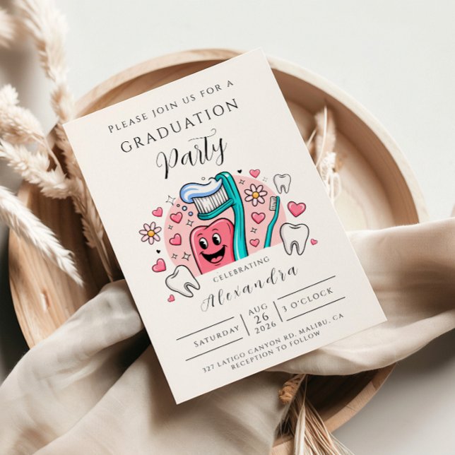 Whimsical Tooth & Hearts Dental Graduation Party Invitation (Creator Uploaded)
