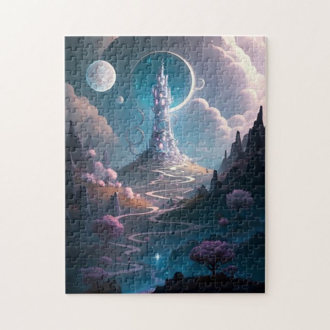 Whimsical Tower Landscape Fantasy Art Jigsaw Puzzle (Vertical)