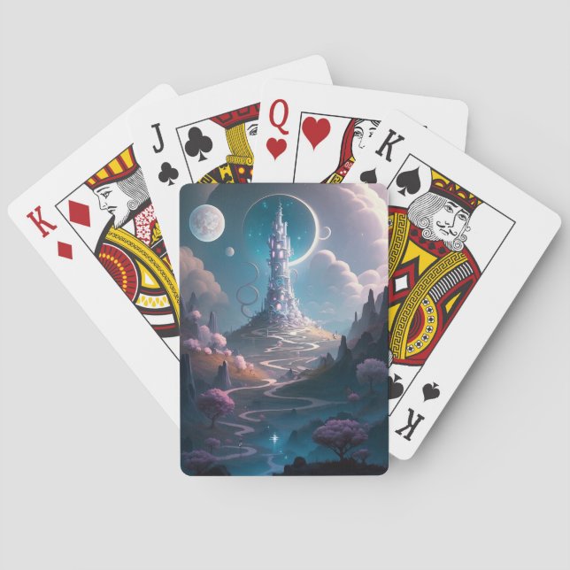 Whimsical Tower Landscape Fantasy Art Playing Cards (Back)