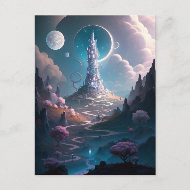 Whimsical Tower Landscape Fantasy Art Postcard (Front)