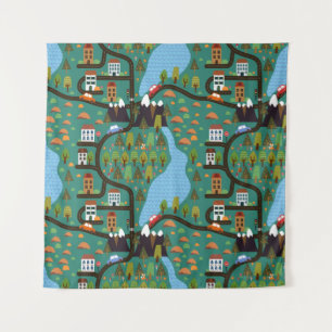 Whimsical Town Roadways Kids Tapestry