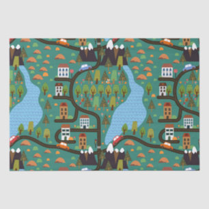 Whimsical Town Roadways Tissue Paper