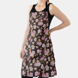 Whimsical Trailing Florals and Birds - Black/Grey Apron