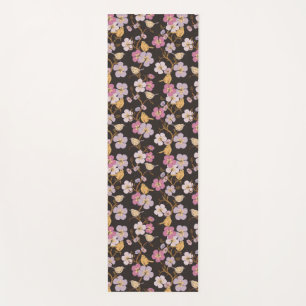 Whimsical Trailing Florals and Birds - Black/Grey Yoga Mat