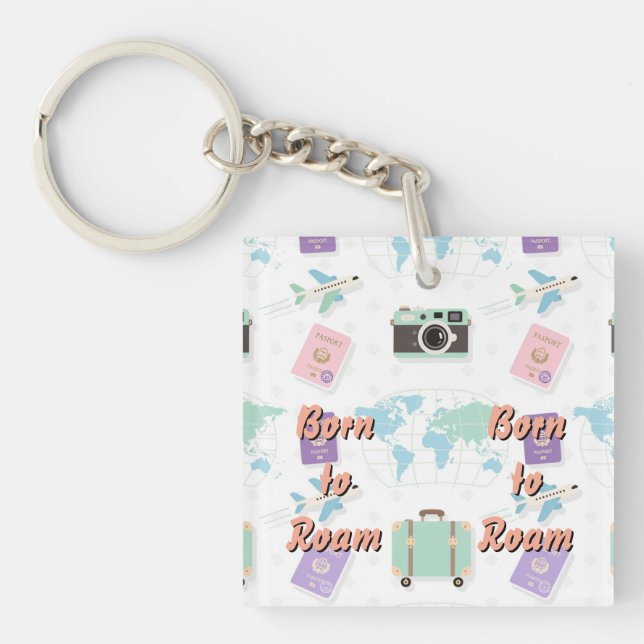 Whimsical Travel Doodle Keychain – Cute Adventure (Front)