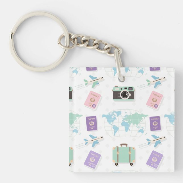 Whimsical Travel Doodle Keychain – Cute Adventure (Front)