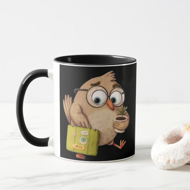 Whimsical Traveller Bird – Kind Ones Adventure Mug (With Donut)