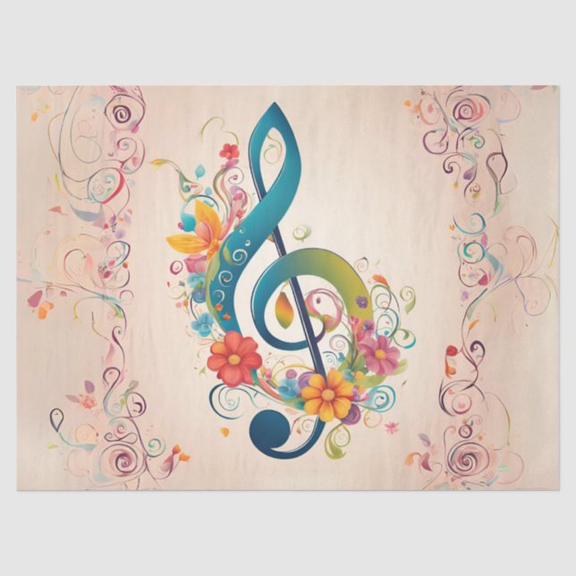 Whimsical Treble Clef Decoupage Tissue Paper (Front)