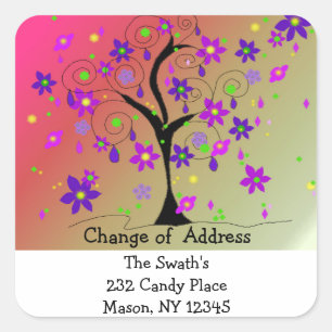 Whimsical Tree Change of Address Square Sticker