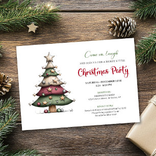 Whimsical tree classic red green Christmas invite