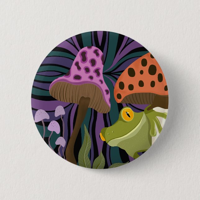 Whimsical Tree Frog And Mushrooms 6 Cm Round Badge (Front)