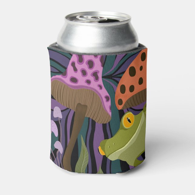Whimsical Tree Frog And Mushrooms Can Cooler (Can Back)
