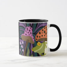 Whimsical Tree Frog And Mushrooms