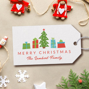 Whimsical Tree & Gifts Merry Christmas Gift Tags