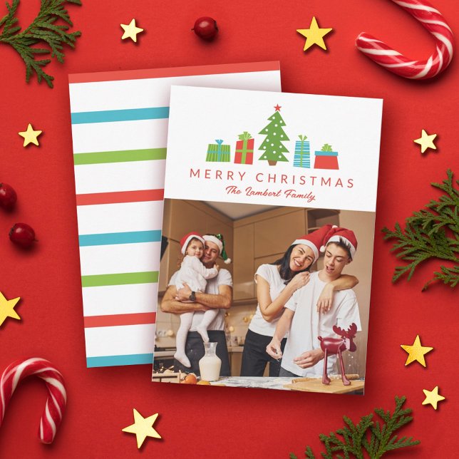 Whimsical Tree & Gifts Merry Christmas Photo Holiday Card (Creator Uploaded)