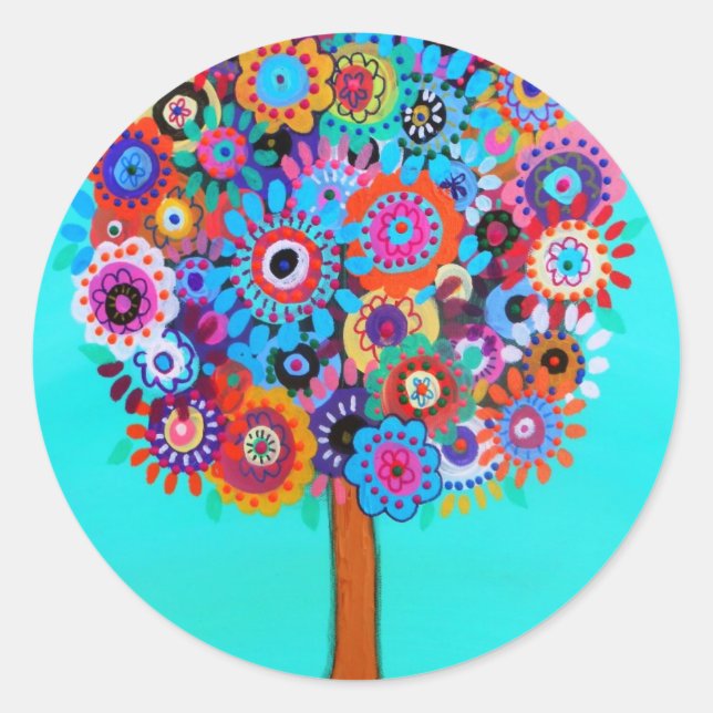 WHIMSICAL TREE OF LIFE BY PRISARTS CLASSIC ROUND STICKER (Front)