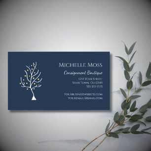 Whimsical Tree of Life Drawing Unique Navy Blue Business Card