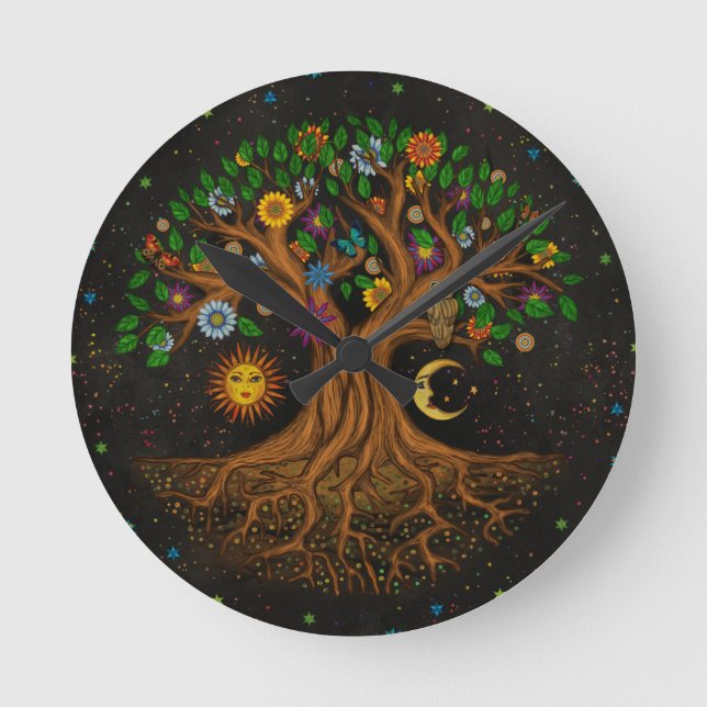 Whimsical Tree of Life - Yggdrasil Round Clock (Front)