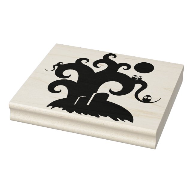 Whimsical Tree, Owls, Moon and Headstone Rubber Stamp (Stamp)