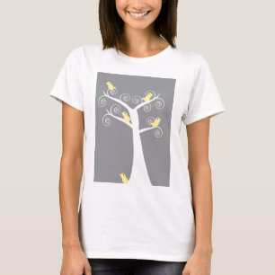 Whimsical Tree with Yellow Birds Grey T-Shirt