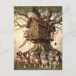 Whimsical Treehouse Built Within a Giant Bulldogs  Postcard