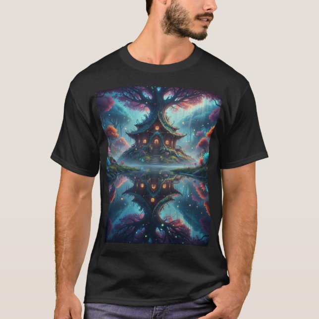 Whimsical Treehouse Reflections T-Shirt (Front)