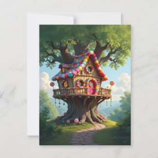 Whimsical Treehouse With Colourful Candies Postcard