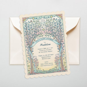 Whimsical Trees and Stars Pastel Sweet Baby Shower Invitation