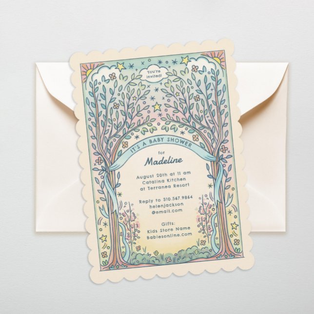 Whimsical Trees and Stars Pastel Sweet Baby Shower Invitation (Creator Uploaded)