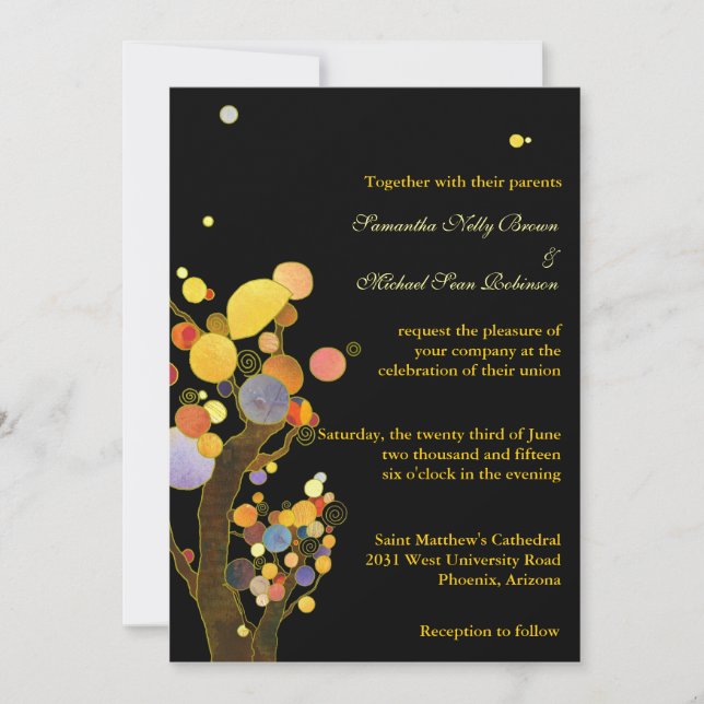 Whimsical Trees Black Wedding Invitations (Front)