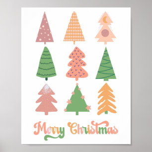 Whimsical Trees Groovy Merry Christmas Poster