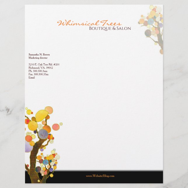 Whimsical Trees Massage Therapy Business Customized Letterhead (Front)