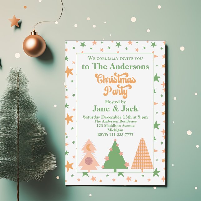 Whimsical Trees Pastel BOHO Christmas Party Invitation (Creator Uploaded)