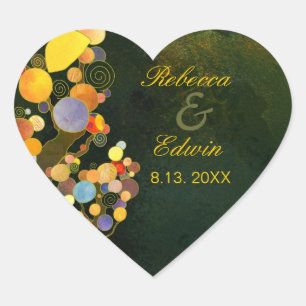 Whimsical Trees Rustic Wedding Favour Heart Sticker