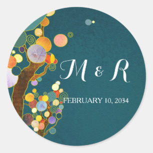 Whimsical Trees Teal Wedding Classic Round Sticker