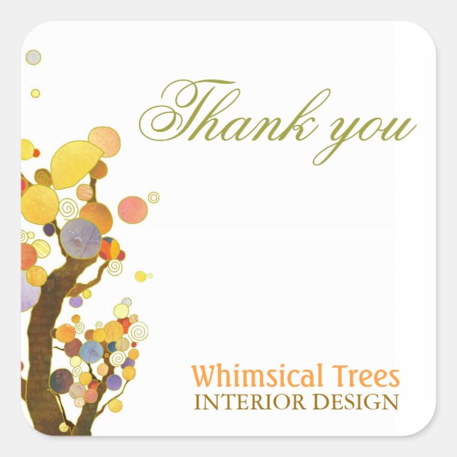 Whimsical Trees Unique Business Thank You Square Sticker (Front)